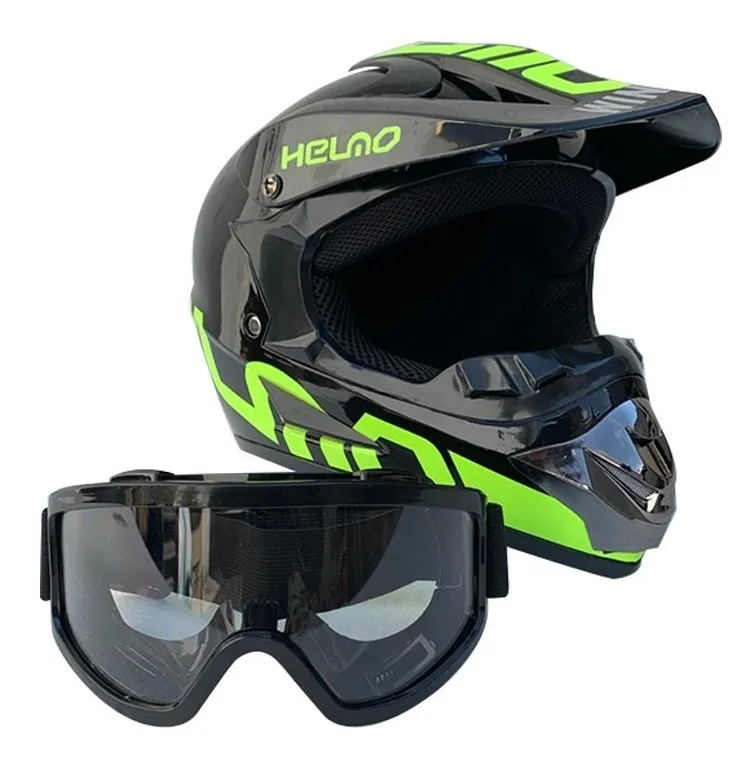 CASCO CROSS "HELMO" NEGRO/VERDE certificacion DOT TALLA "XL" CROSS JUNIOR